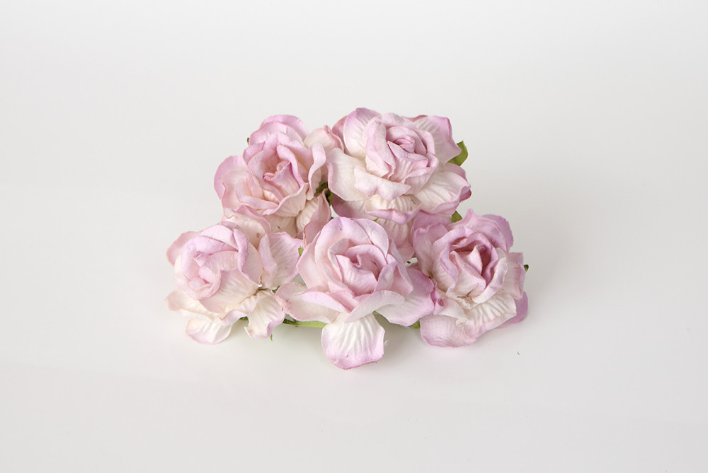 Розы кудрявые 4 см белый+св. сиреневый на кончиках, 1 шт.