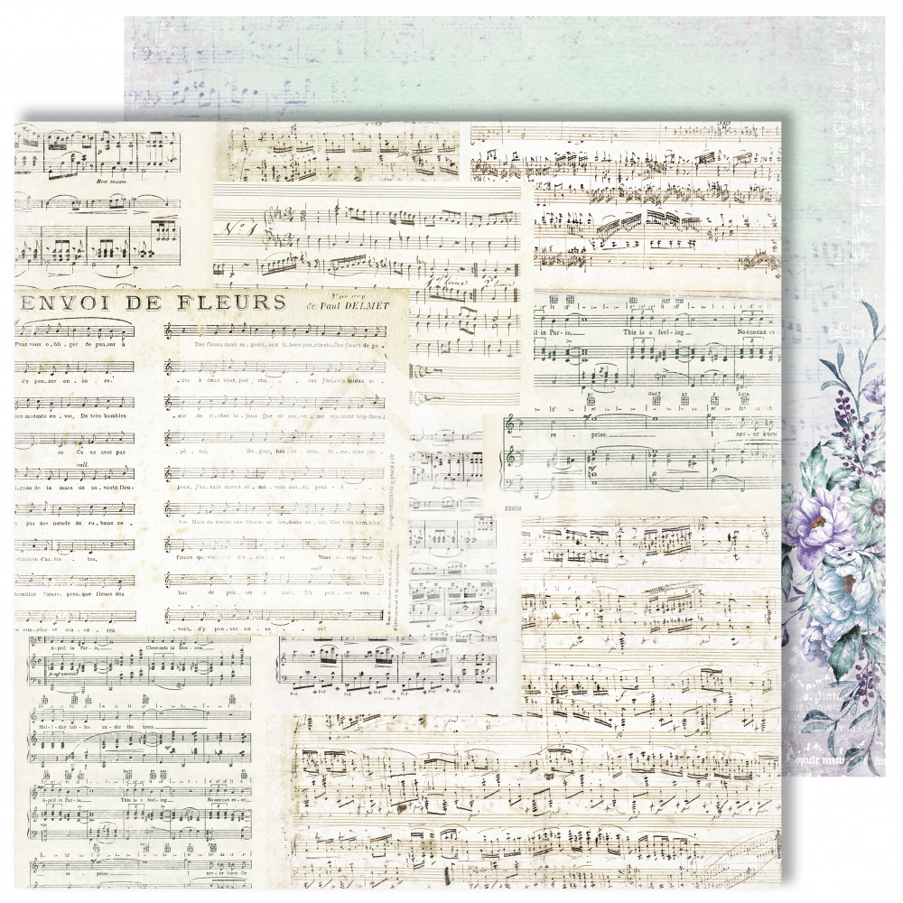 Лист двусторонней бумаги "Music" из коллекции "Flowers Symphony", 30,5х30,5 см, пл. 250 г/м